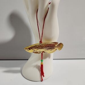 Gold-Toned Arowana Fish Figurine Charm Good luck Wealth